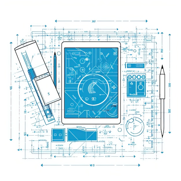 Vector flat design vector techblueprints op witte achtergrond