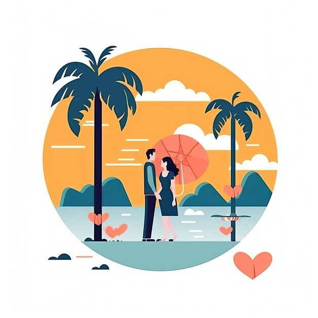 Vector flat design vector vacation romance on white background