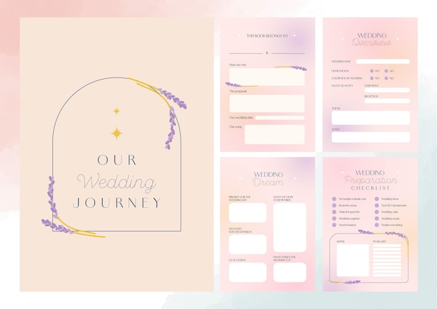 Vector flat design vector wedding planner journey plan book printable template