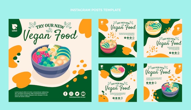 Vettore post di instagram di cibo vegano dal design piatto