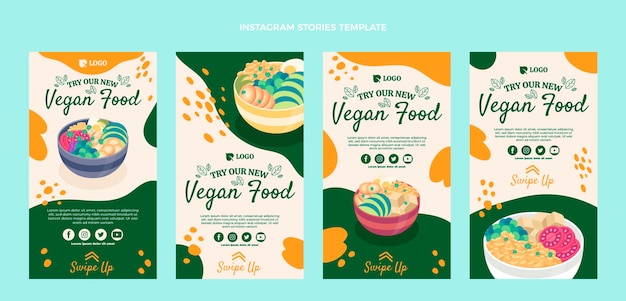 Vettore storie di instagram di cibo vegano dal design piatto