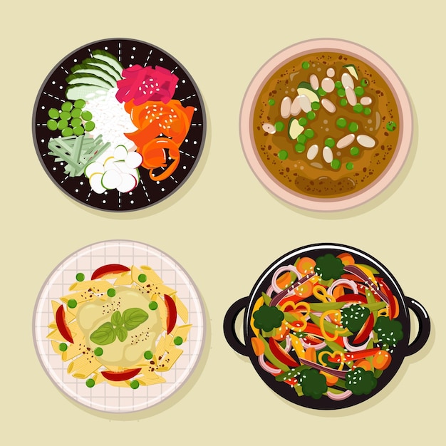 Vector flat design vegetarian food collection