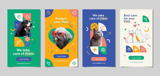 Storie di instagram di cure veterinarie dal design piatto