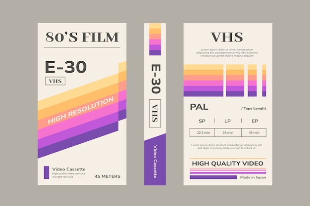 Шаблон обложки vhs с плоским дизайном