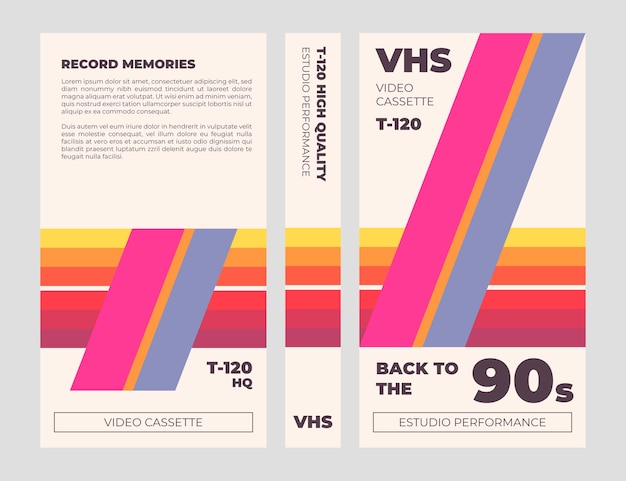 Шаблон обложки vhs с плоским дизайном