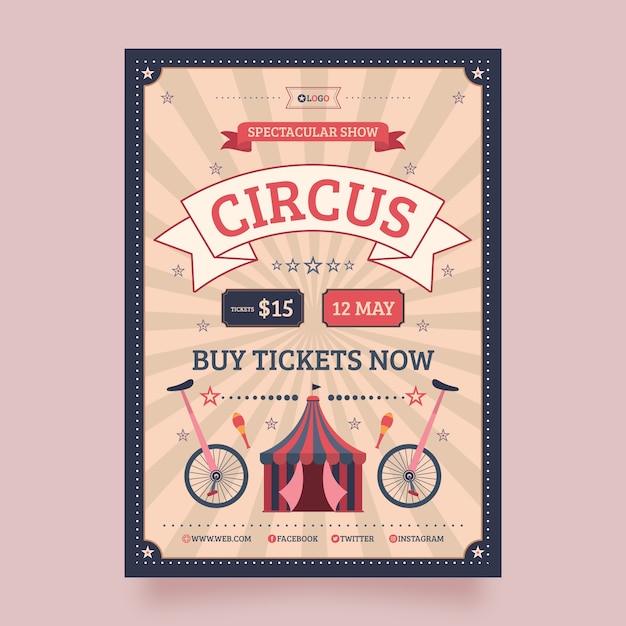 Vettore poster divertente da circo vintage design piatto