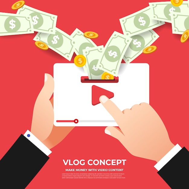 Concetto di vlog design piatto. crea contenuti video e guadagna. illustrare