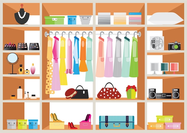 Vector flat design walk in closet.