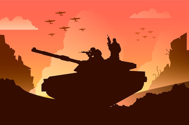 フラット・デザイン・ウォー・シルエット イラスト