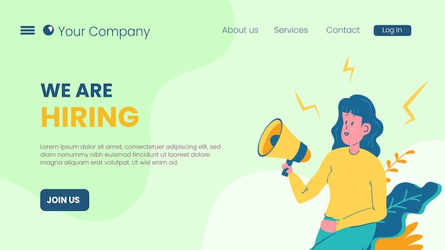 Flat design we are hiring with flat design illustration landing page