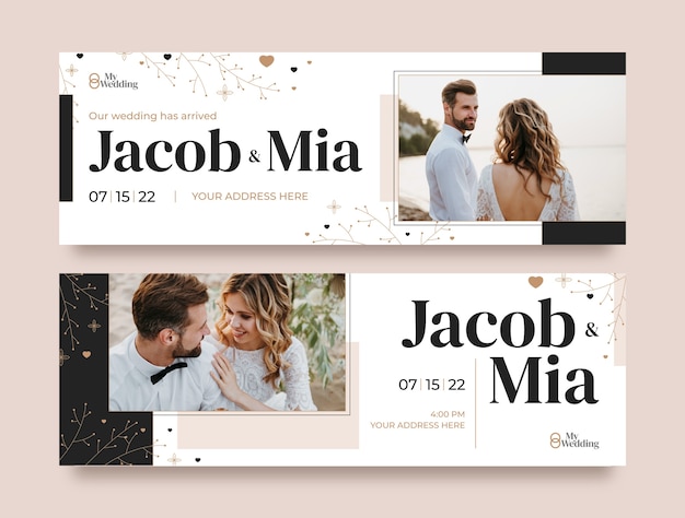 Banner orizzontale per la celebrazione del matrimonio di design piatto