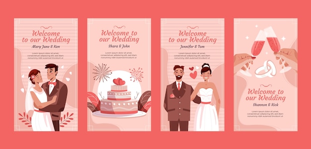 Flat design wedding celebration instagram stories