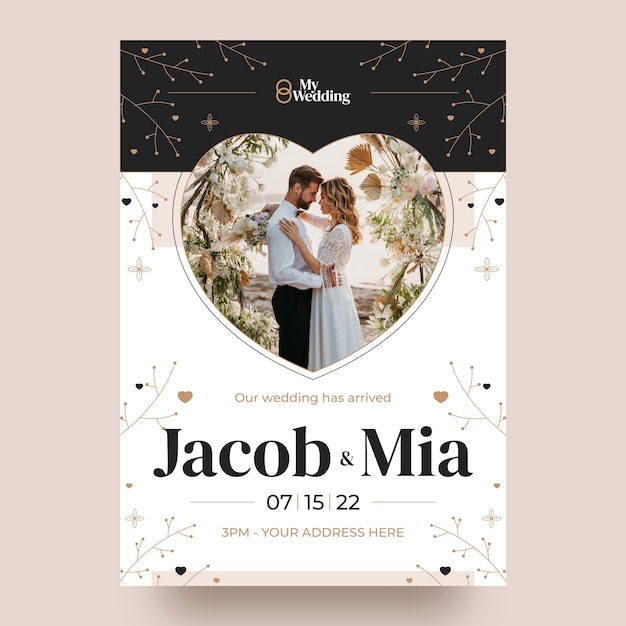 フラットなデザインの結婚式のお祝いのポスター