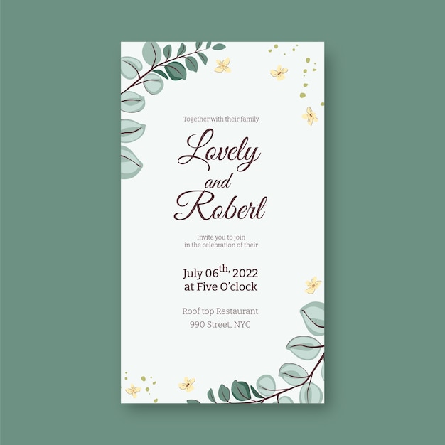 Flat design wedding digital invitation