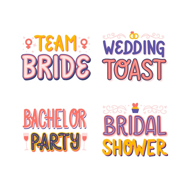 Vector flat design wedding lettering