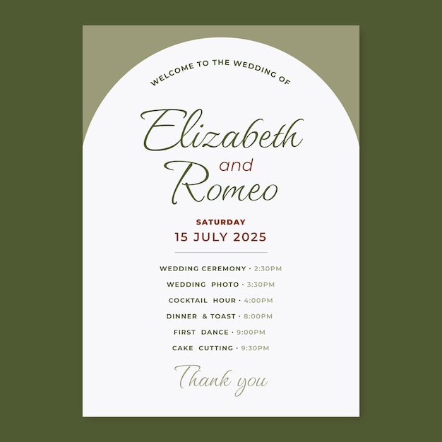 Flat design wedding order of service