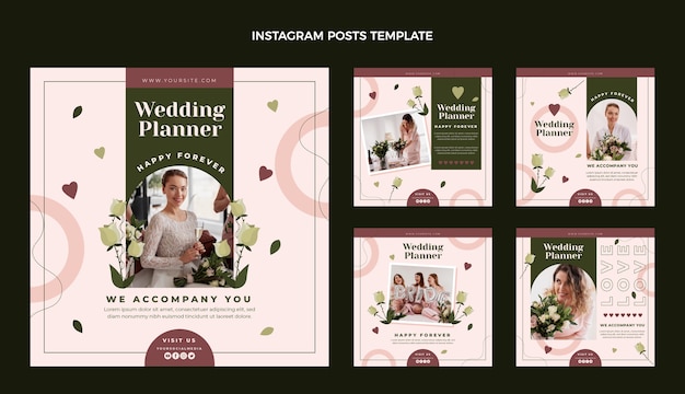 Vettore post di instagram di wedding planner design piatto