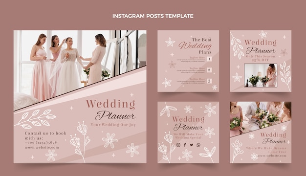 Flat design wedding planner instagram posts