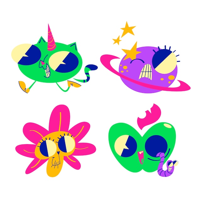 Vector flat design of weird creature stickers