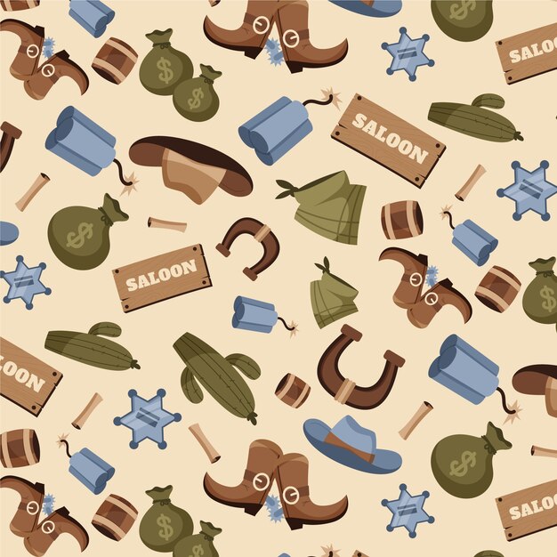 Flat design western seamless pattern