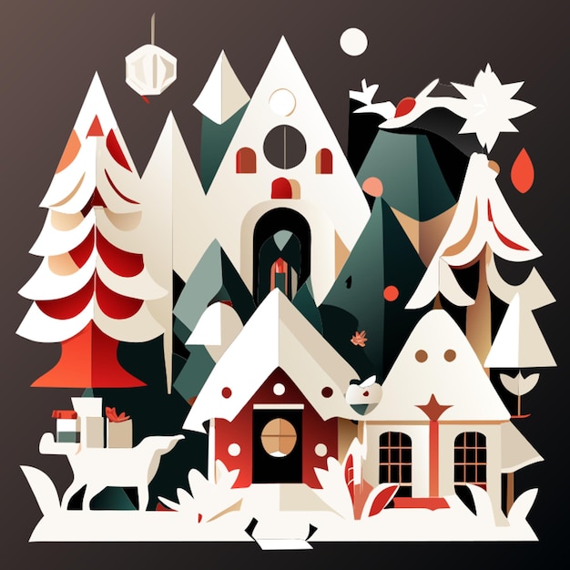 クリスマスツリー スノーマン 鹿の家 サンタクロース 雪 クリスマスのシンボル
