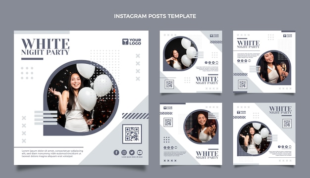 Flat design white party instagram posts