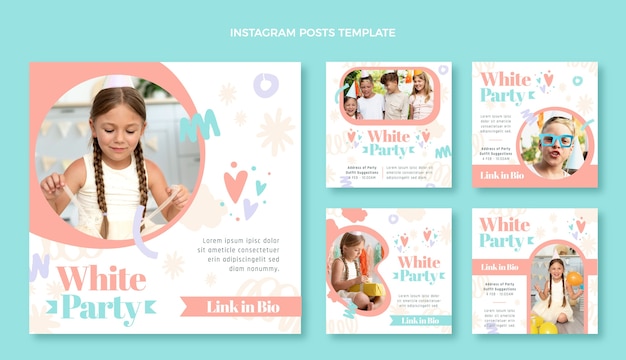 Vector flat design white party instagram posts