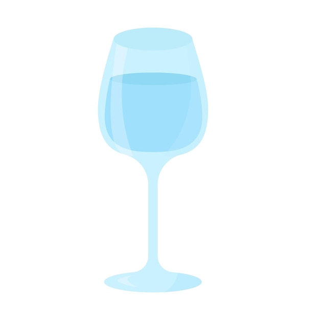 Flat design wine glass with a thin stem for wine with water