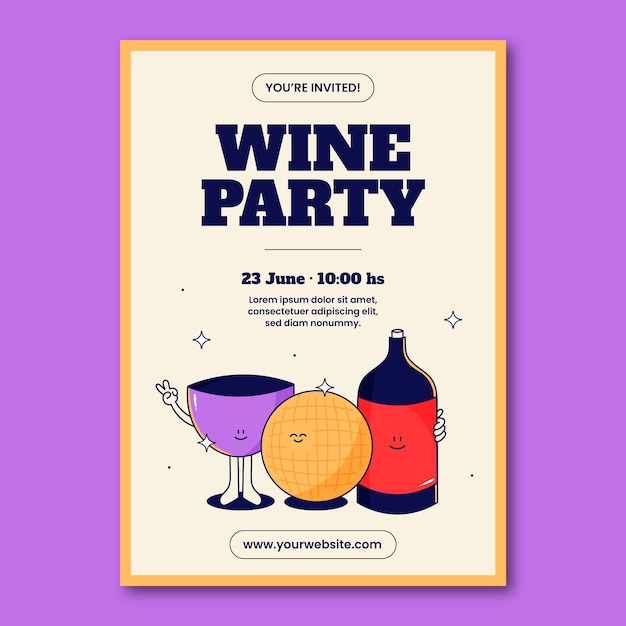 Vettore modello di poster per festa del vino dal design piatto