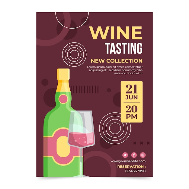 Modello di poster per festa del vino dal design piatto