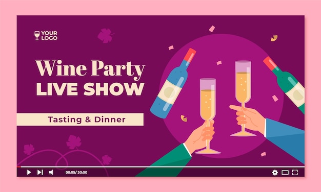 Flat design wine party youtube thumbnail design