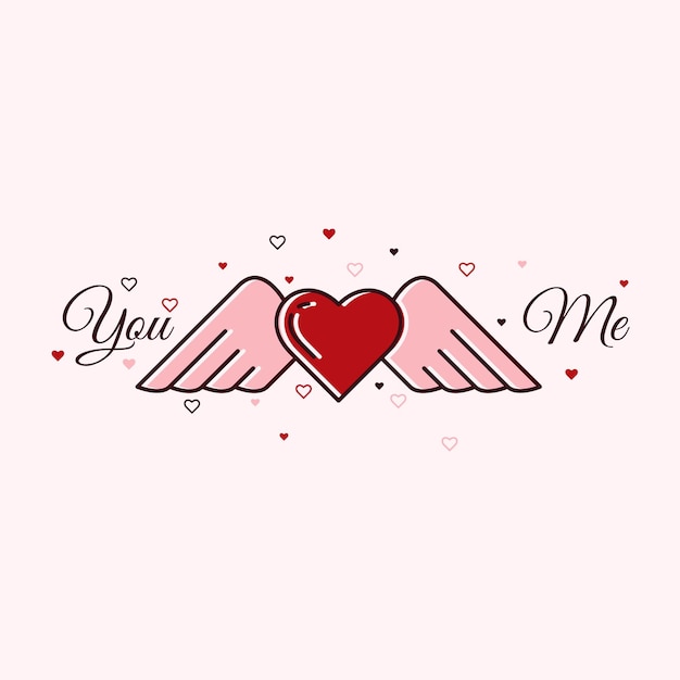 バレンタインデーや結婚式の招待状のデザインの翼のある心臓ベクトルイラストのフラットなデザイン