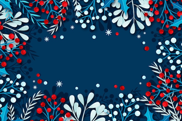 Flat design winter background with natural frame