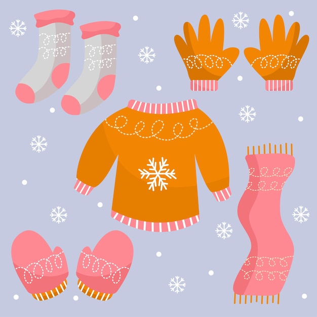 Flat design winter clothes and essentials for christmas