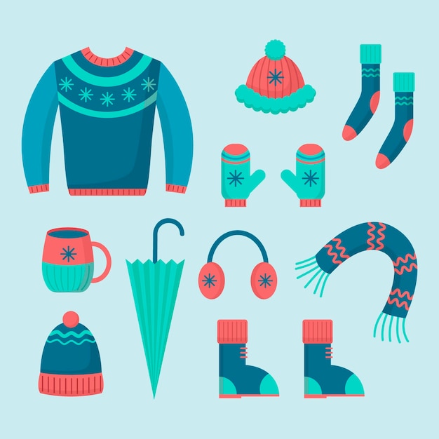 flat design winter clothes and essentials