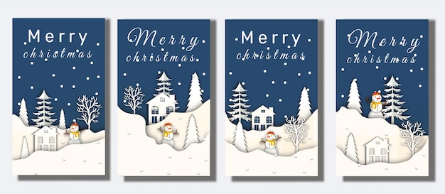 Плоский дизайн зимних историй в instagram, рождественское приветствие, фон в бумажном стиле