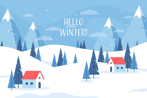 flat design winter landscape concept