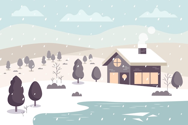 Flat design winter landscape