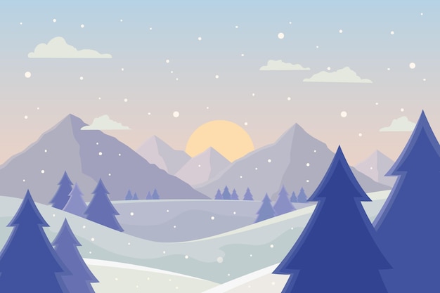 Flat design winter landscape