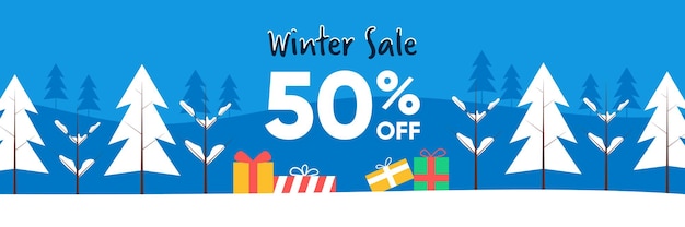 Flat design winter sale promo banner set