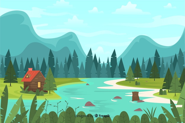 Flat design with natural landscape