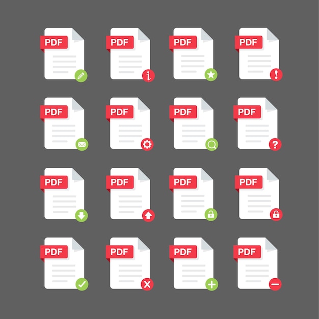 PDFファイルを使用したフラットデザインダウンロードdocumenticonsymbolセットベクトルデザイン要素イラスト