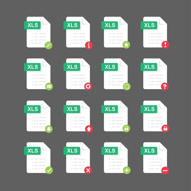 Flat design with xls files icon set symbol set vector design element illustration