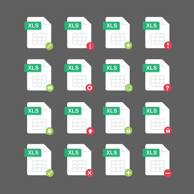 Flat design with XLS files icon set symbol set vector design element illustration