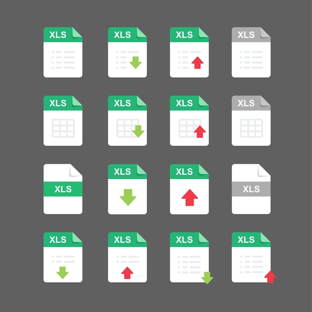 Flat design with XLS files icon set symbol set vector design element illustration