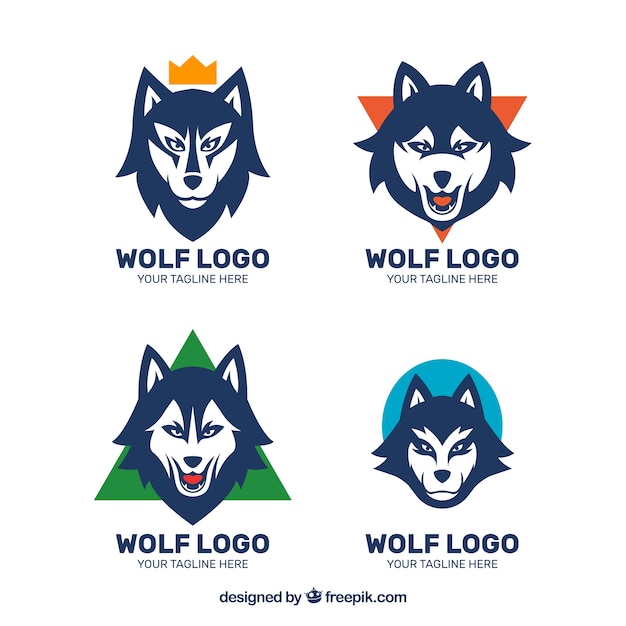 Flat design wolf logo collection