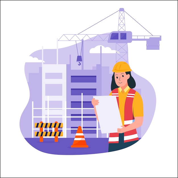 Flat design of woman architect construction engineer