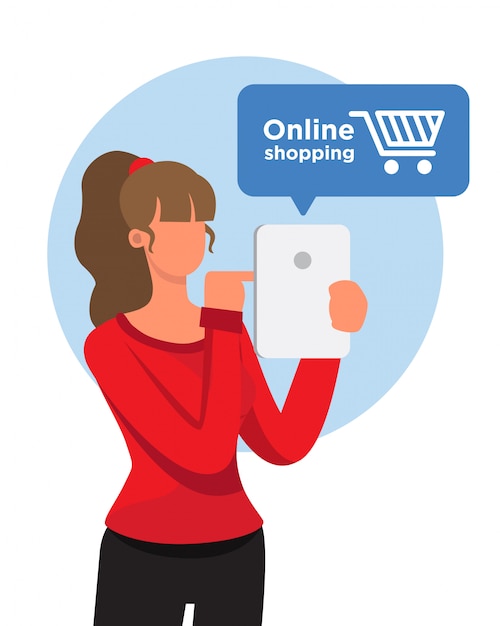 Flat design woman doing online shopping