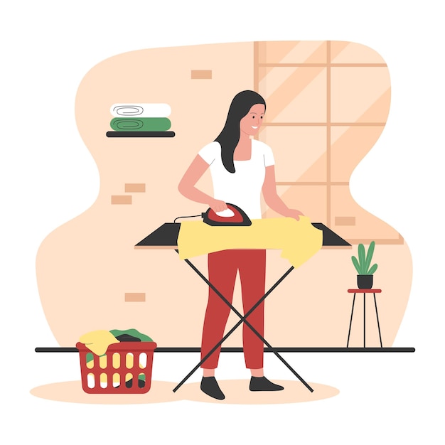 Flat design of woman Ironing Shirt