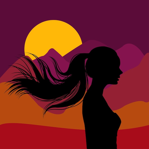 Flat Design Woman Silhouette Portrait Vector Illustration